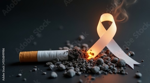 Cigarette butts combating tobacco addiction awareness urban environment conceptual art focused viewpoint, World Lung Cancer Day
