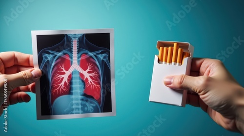 Cigarette smoking impact on lung health medical examination room image analysis clinical environment close-up view health awareness, World Lung Cancer Day