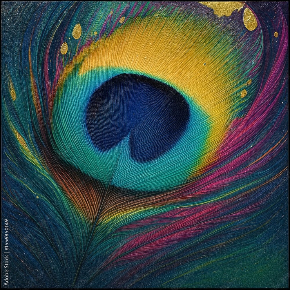 Obraz premium Close-up of a vibrant peacock feather with shimmering colors