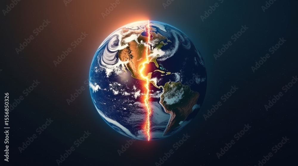 Fototapeta premium Dramatic earthquake imagery global impact digital art aerial view climate change concept, World Lung Cancer Day