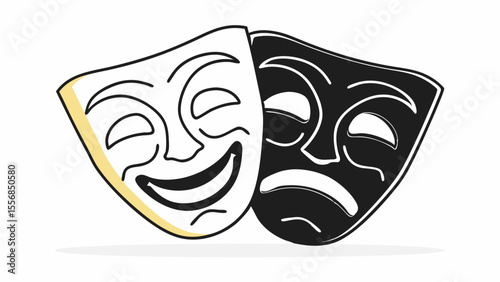 Vector Illustration of Traditional Theater Masks: Happy, Sad, Comic, and Tragic Masquerade Icons.