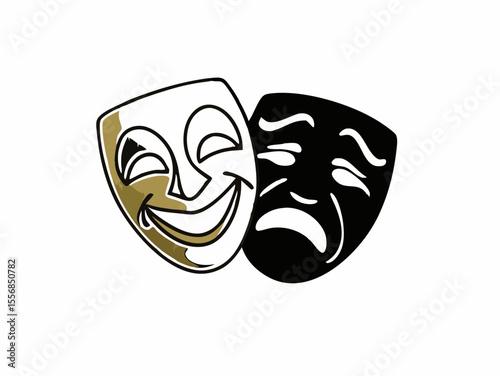Theater masks. Masquerade vector icons. Comic and tragic mask icons. Happy and unhappy traditional symbol of theater. Funny and sad theater masks. Vector Illustration.