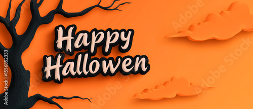 Vibrant Halloween Background with Tree and Clouds for Celebratory Designs and Promotions