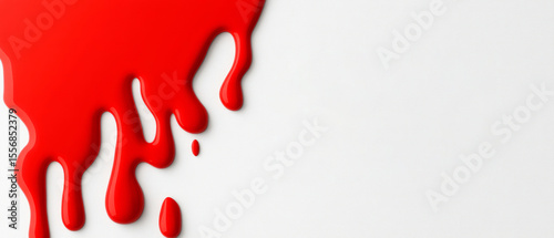 Bright Red Paint Dripping on a White Surface Creating an Artistic and Contemporary Impression