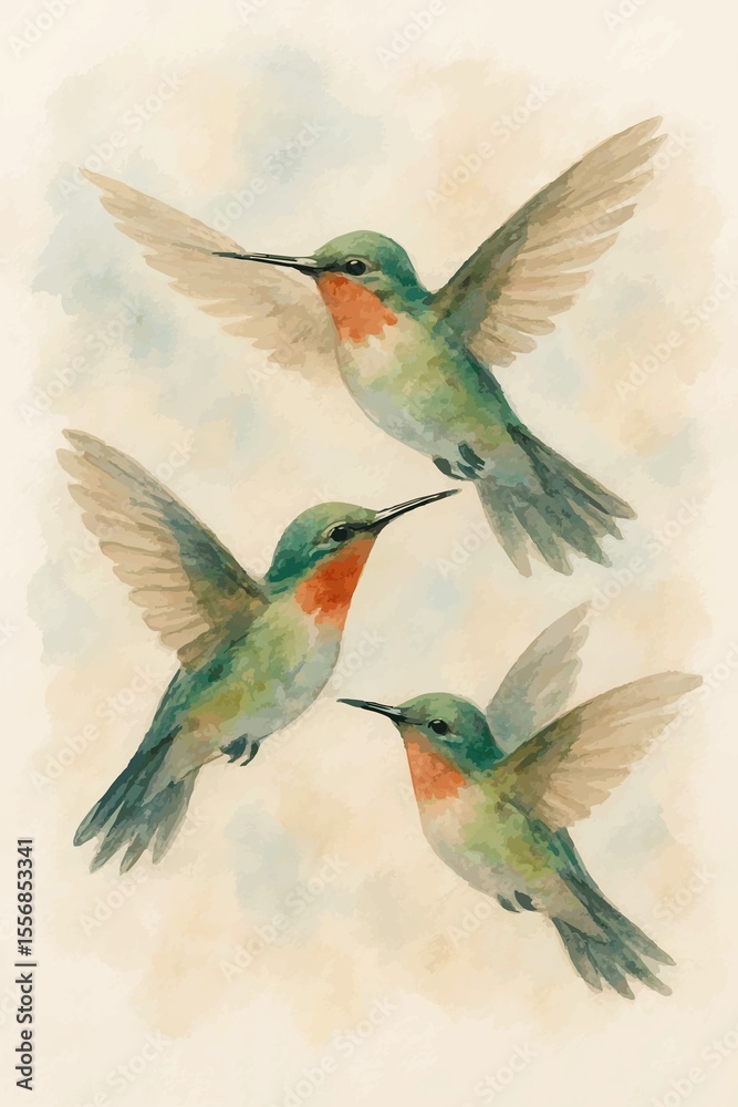 Obraz premium watercolor illustration of a hummingbird