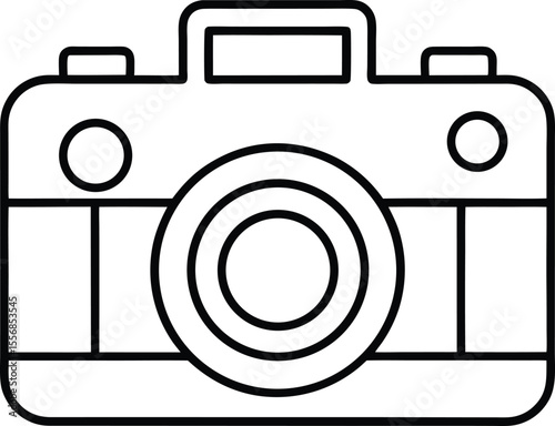 Black Outline Vector of Classic DSLR Camera with Lens