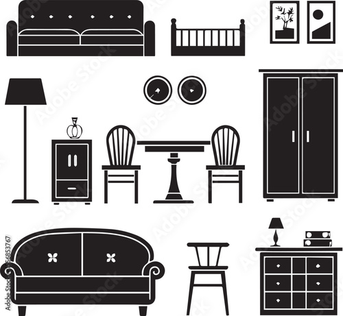Home furniture icons set. renovation, decoration, home styling, architecture and more