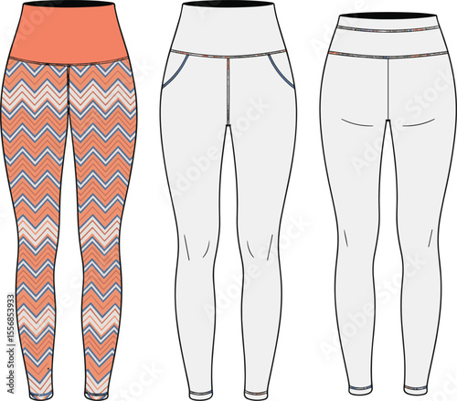 Active Leggings in Chevron and Solid Colors | Fashion Illustration.