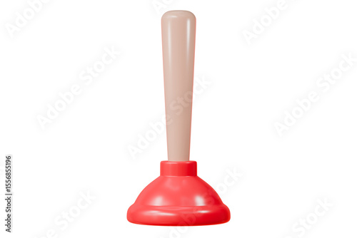 Photography 3D Minimal Cartoon Red rubber toilet plunger icon isolated on transparent white background