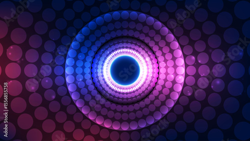 Neon circles abstract background. Vector illustration. Futuristic technology style.