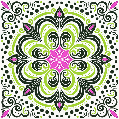 ornate vintage black and white motif featuring intricate flourishes and classic decorative details