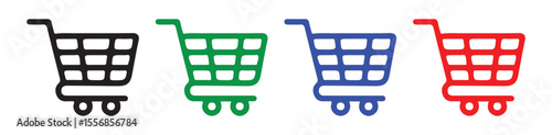 Shopping Trolley Symbols in Black, Green, Blue, Red