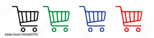 Simple Shopping Cart Icon Set in Four Colors. Vector illustration