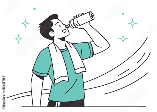 Vector art of man drinking water after exercise isolated on white background