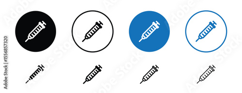 set of colored pixel perfect Syringe icon 1 unexanded, 1 silhouette. Syringe icon showing vaccination and medical injections.