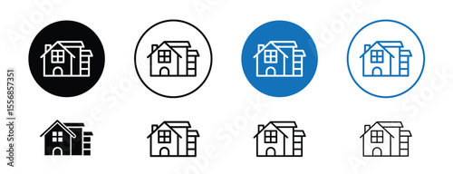 set of colored pixel perfect Villa icon 1 unexanded, 1 silhouette. Villa icon depicting luxury residential property and homes.