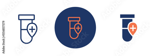 set of colored pixel perfect Blood sample icon 1 unexanded, 1 silhouette. Icon of blood sample vial for medical testing and research.