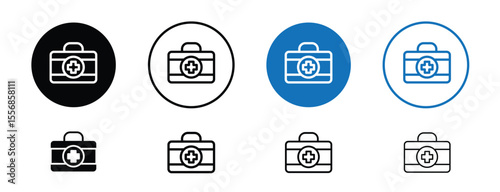 set of colored pixel perfect First aid icon 1 unexanded, 1 silhouette. First aid kit icon illustrating emergency health care supplies.