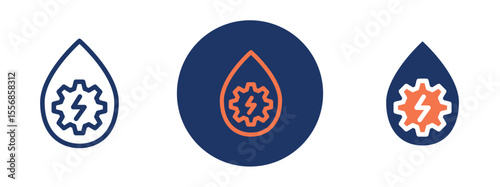 set of colored pixel perfect Hydro power icon 1 unexanded, 1 silhouette. Hydro power icon representing renewable water energy generation.