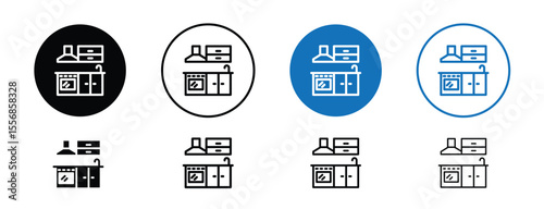 set of colored pixel perfect Kitchen icon 1 unexanded, 1 silhouette. Kitchen icon representing cooking and food preparation areas.