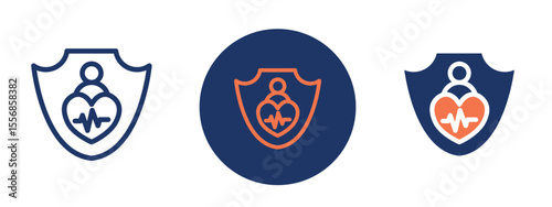 set of colored pixel perfect life insurance icon 1 unexanded, 1 silhouette. Family under umbrella icon representing life insurance coverage.
