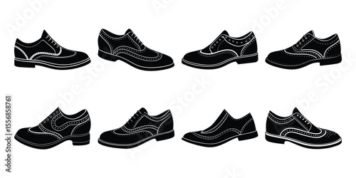 Set of wing tip shoes vector silhouette.