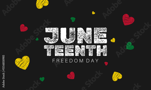 Juneteenth horizontal background design featuring hearts in bold colors. Perfect for honoring liberation and unity.