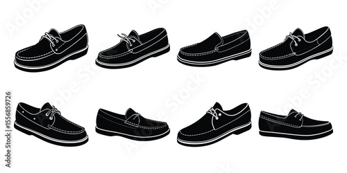 Casual boot shoes silhouette collection on white background.