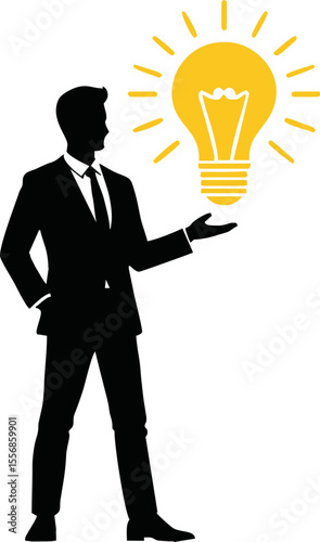 Entrepreneur presenting business idea silhouette style vector on white background