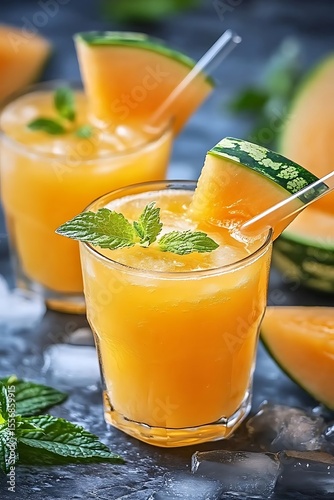 Refreshing Cantaloupe Juice Summer Drink. (1) photo