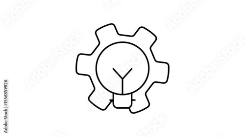 Light Bulb And Gear Line Icon Animation. Concept Of Business Strategy, Innovation, Startup, Process Improvement. Black Line Icon Isolated On White Background. Alpha Channel. Transparent Background.
