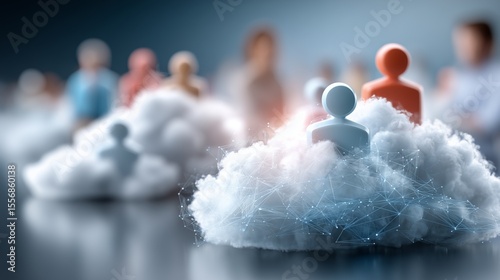 Connecting minds people collaborating above the clouds digital environment conceptual viewpoint 3d visualization