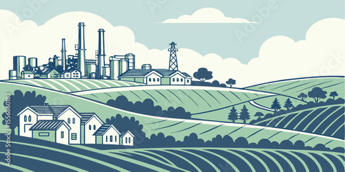 Chino CA Skyline Vector - Dairy Farms & Industrial Parks
