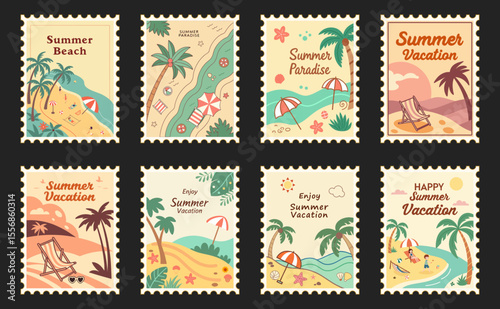 Summer Stamp Collage vacation on the beach