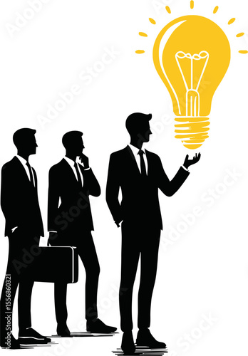 Entrepreneur presenting business idea silhouette style vector on white background