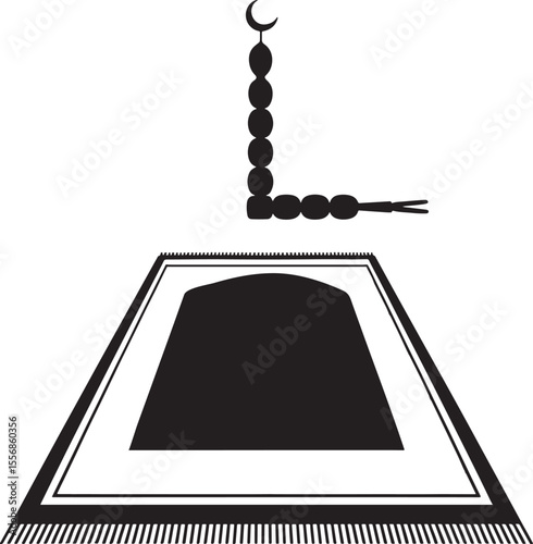 Black Silhouette Islamic Prayer Rug Tasbeeh Crescent Moon Design Simple Minimalist muslim religion