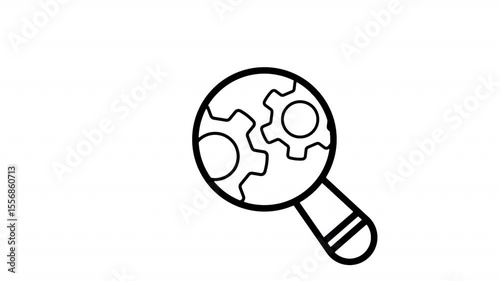 Gear And magnifying glass Icon. Concept Of System Analysis, Problem Diagnosis, Performance Monitoring, Process Improvement. Transparent Background. Alpha Channel Isolated On White Background.