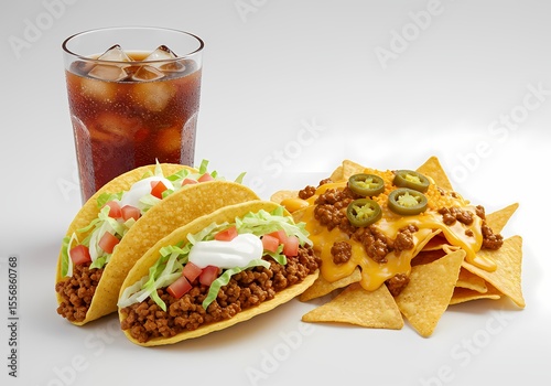 Delicious Taco and Nacho Combo Meal, A Perfect Lunch or Dinner on white background