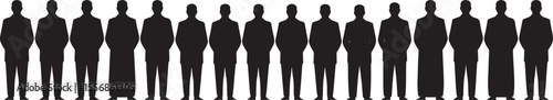 Fifteen Black Silhouettes of People Standing in a Row Simple Minimalist Graphic Design vector 1