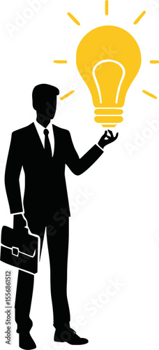 Entrepreneur presenting business idea silhouette style vector on white background