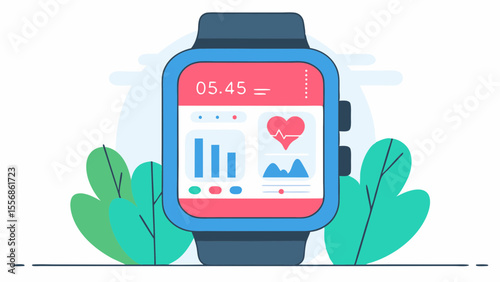 Smartwatch Health Tracker: A sleek smartwatch displays health data, including heart rate and activity levels, against a backdrop of stylized nature. 