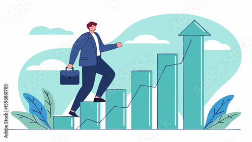 Businessman climbing bar chart – growth concept