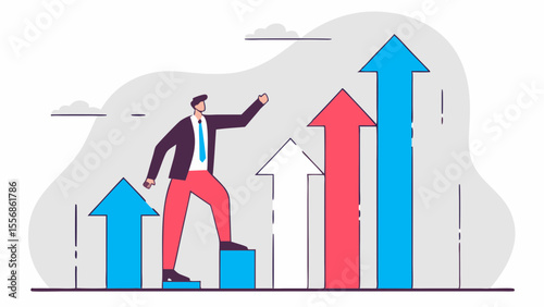 Businessman climbing bar chart – growth concept