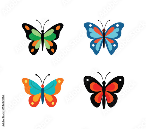 Set of colorful butterflies vector isolated design, logo, illustration, graphic