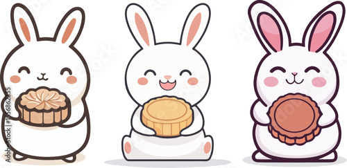 Cartoon rabbit holding mooncake illustration material
