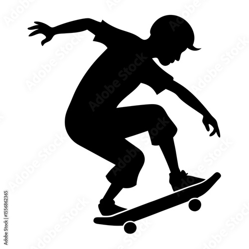 Silhouette of a young person performing a trick on a skateboard