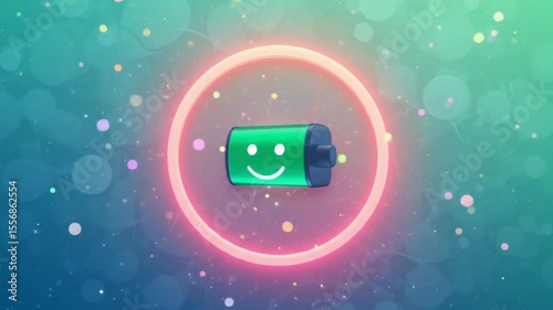 Animated Charging Battery Icon Loop on Abstract Background for Technology Concepts