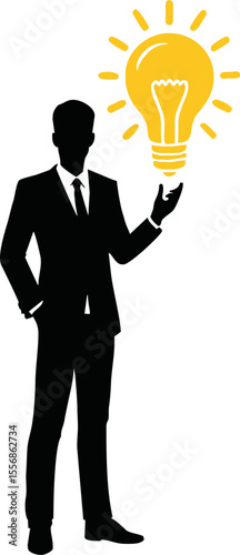 Entrepreneur presenting business idea silhouette style vector on white background