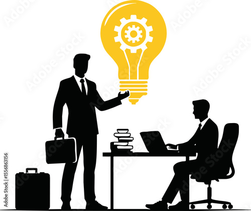 Entrepreneur presenting business idea silhouette style vector on white background