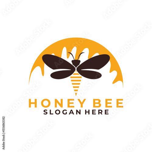 Bee Farm with Honey logo design vector. Bee creative logo design